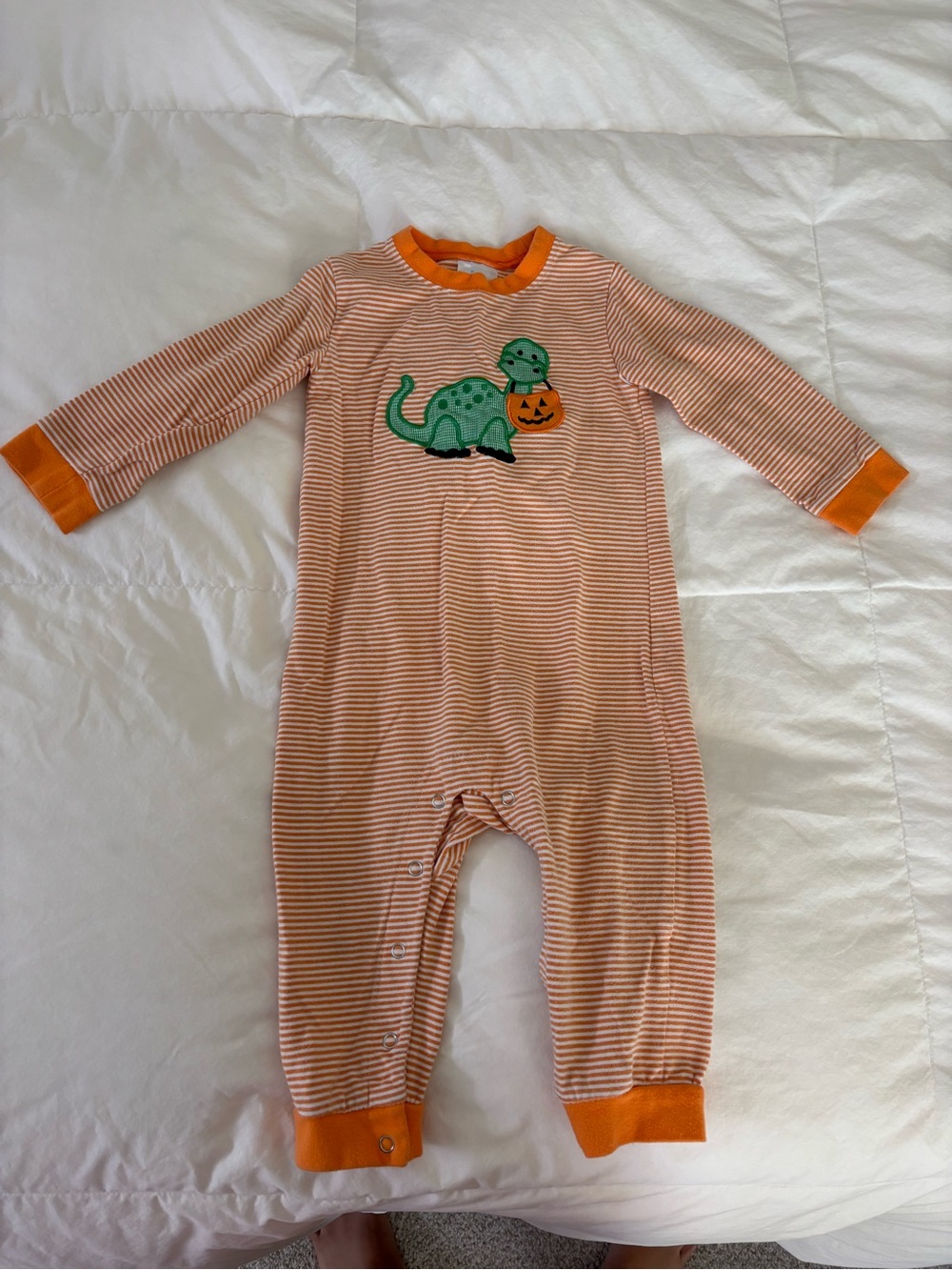 Stitchy Fish Orange Striped Kids One-Piece with Green Dino Trick Or Treating